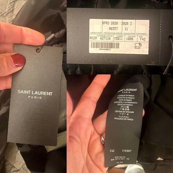 SAINT LAURENT Burnout Velvet Dress Black Draped Silk Long Sleeve Hearts 42 US 10 - Picture 8 of 13